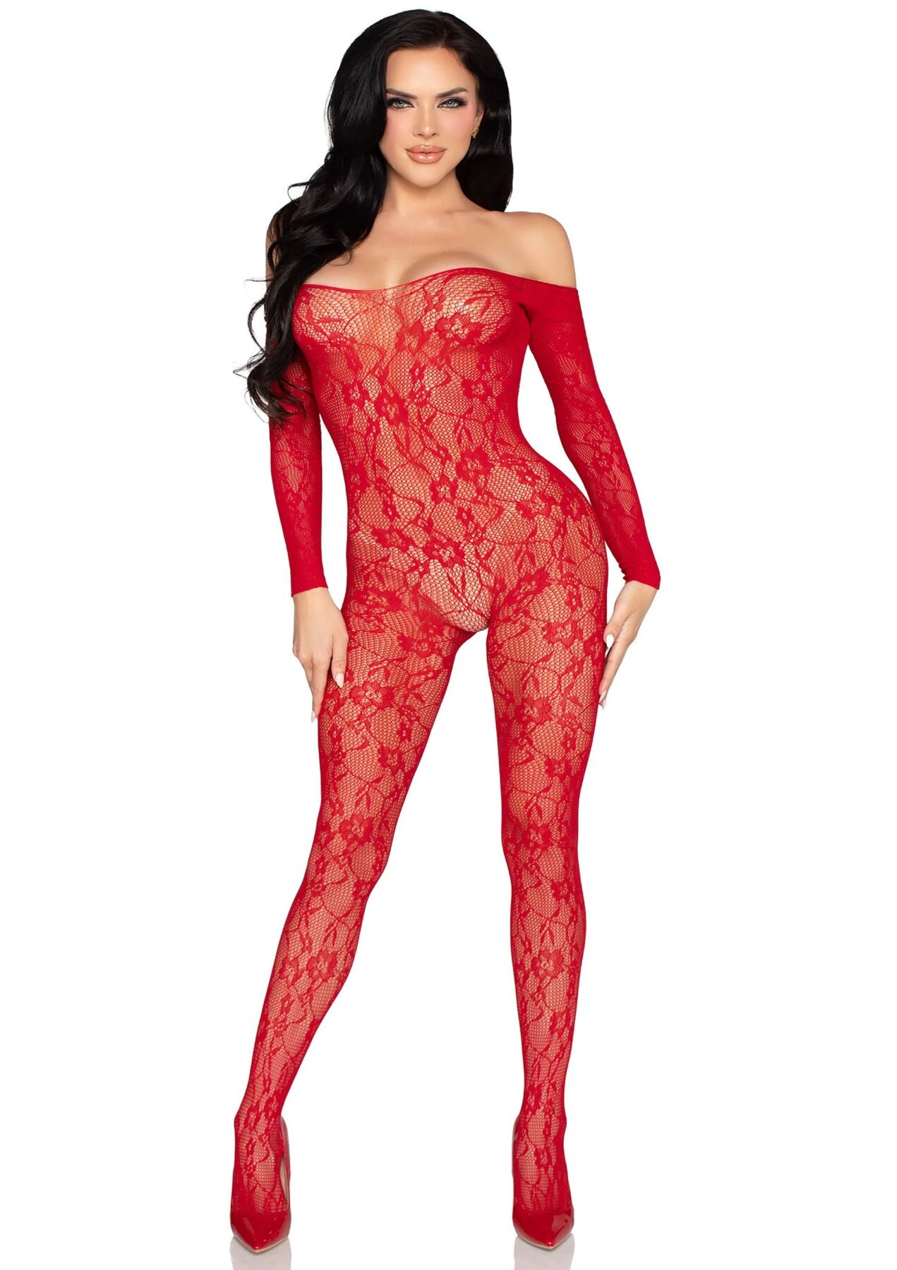 Бодістокінг Leg Avenue Crotchless Fishnet Bodystocking One Size Red